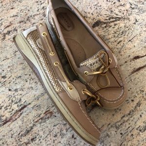 Gold Sperry boat shoes